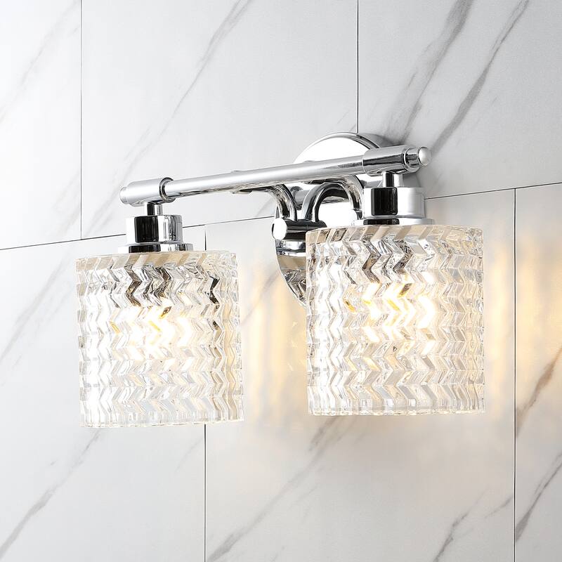 Manhattan Vintage Iron/Chevron Pattern Glass Farmhouse Cottage LED Vanity Light, by JONATHAN Y
