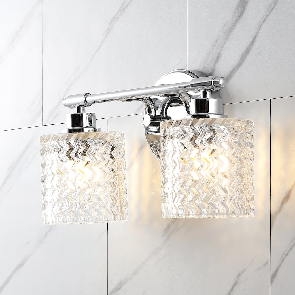 Manhattan Vintage Iron/Chevron Pattern Glass Farmhouse Cottage LED Vanity Light, by JONATHAN Y