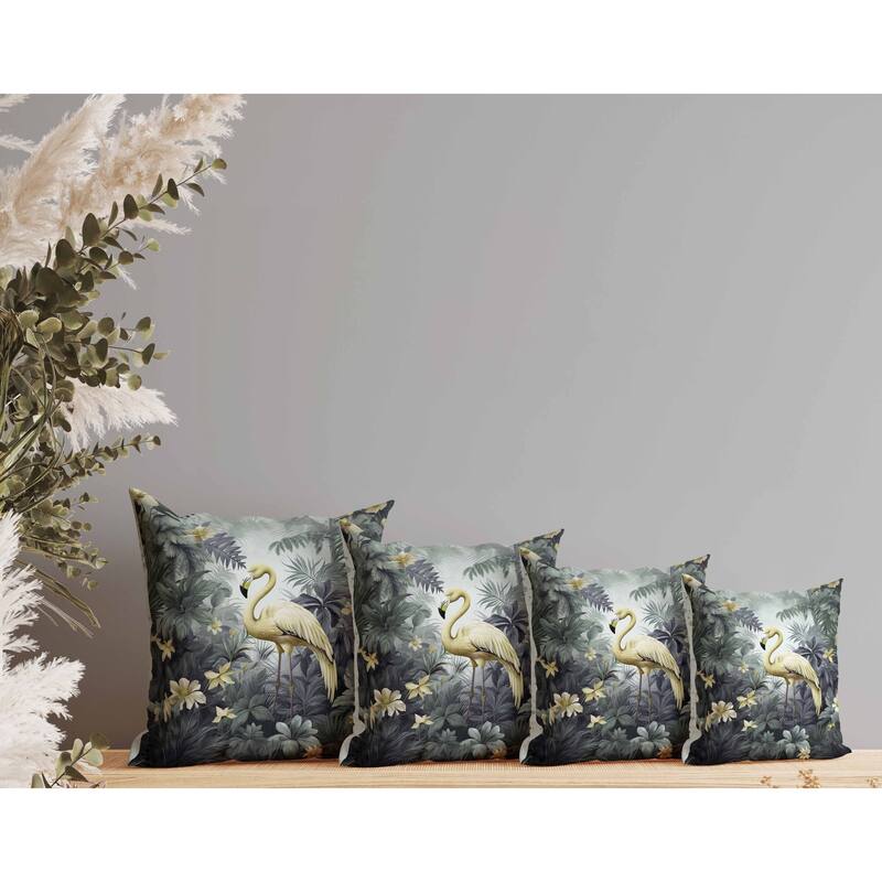 Tropical Flamingo Haven Faux Suede Reversible Throw Pillow Green and Yellow