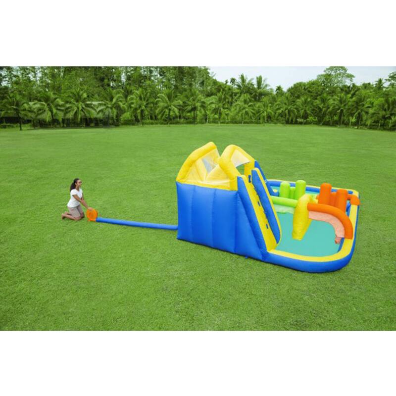 Bestway H2OGO! AquaRace Kids Inflatable Outdoor Water Slide Park with Air Blower - Multi - 236.22 x 147.64 x 98.43 inches