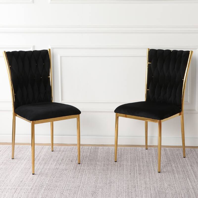 Modern Simple Velvet Dining Chair, Family Bedroom Stool Back Student Table Chair (Set Of 2) - Black