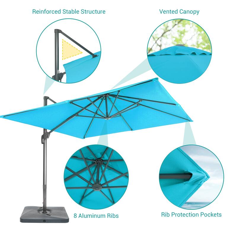 BONOSUKI Outdoor 11.5x9FT Cantilever Patio Umbrella 360 Rotation w/Base