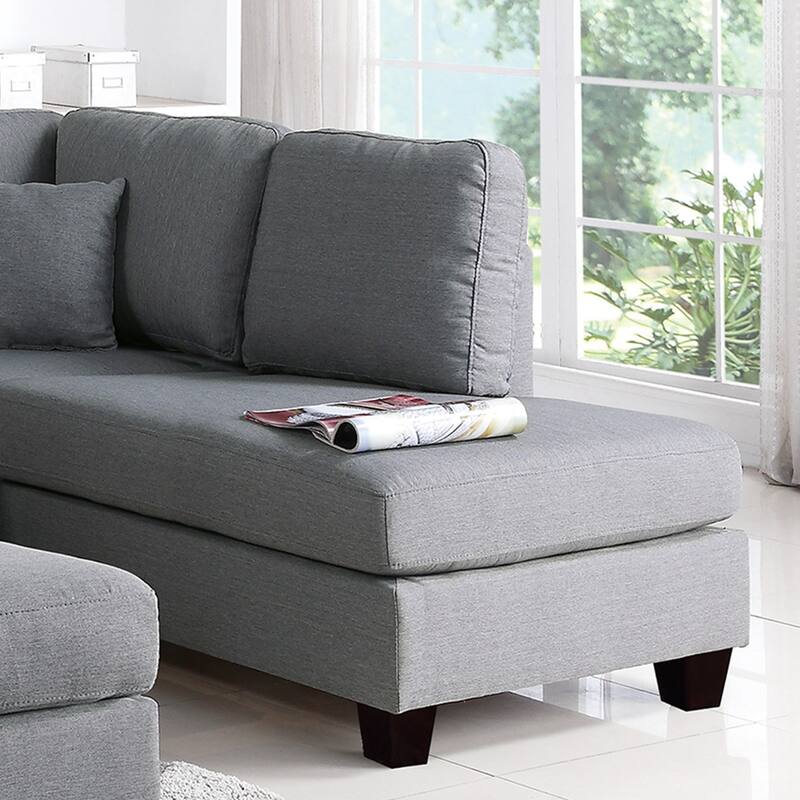3 Piece Sectional Sofa with Ottoman in Grey
