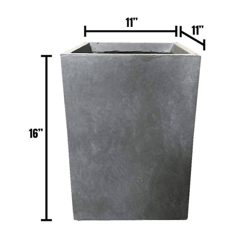 Durx-litecrete Lightweight Concrete Tall Square Cement Color Planter-Medium - 11"x11"x15.7"