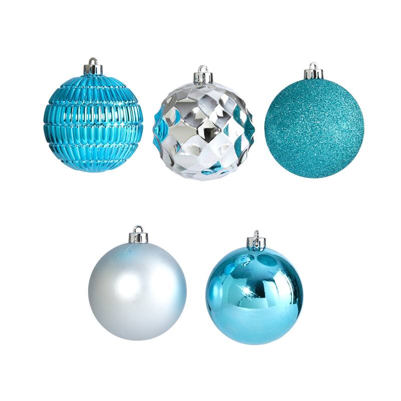 40ct Blue & Silver Shatterproof 5-Finish Christmas Ball Ornaments 3"