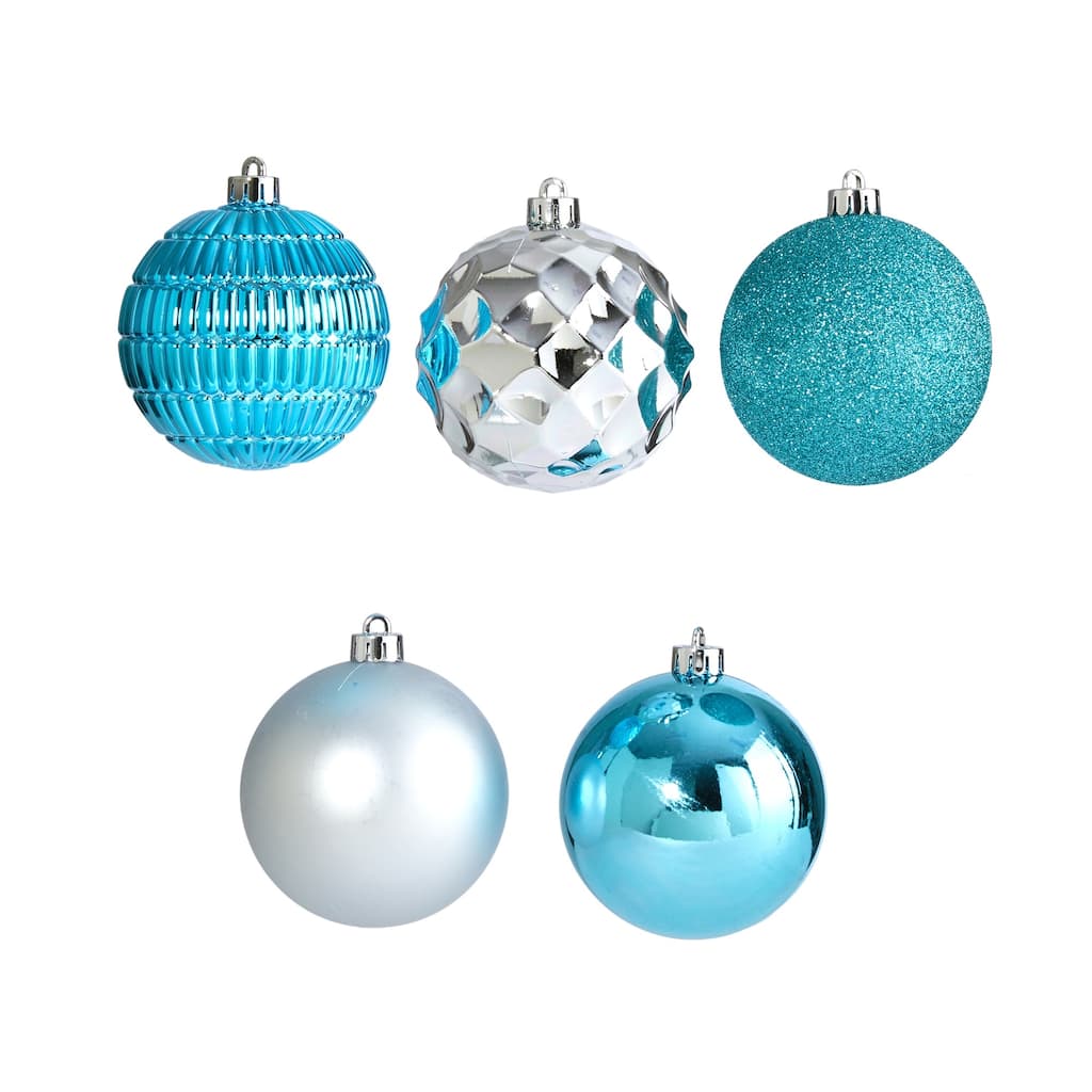 40ct Blue & Silver Shatterproof 5-Finish Christmas Ball Ornaments 3"