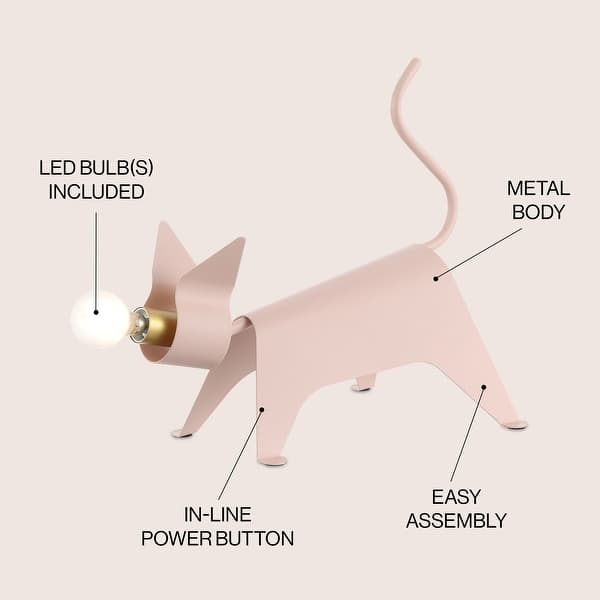 dimension image slide 1 of 2, Gretchen 11.75" Modern Industrial Iron Feline LED Kids' Lamp, Pink by JONATHAN Y