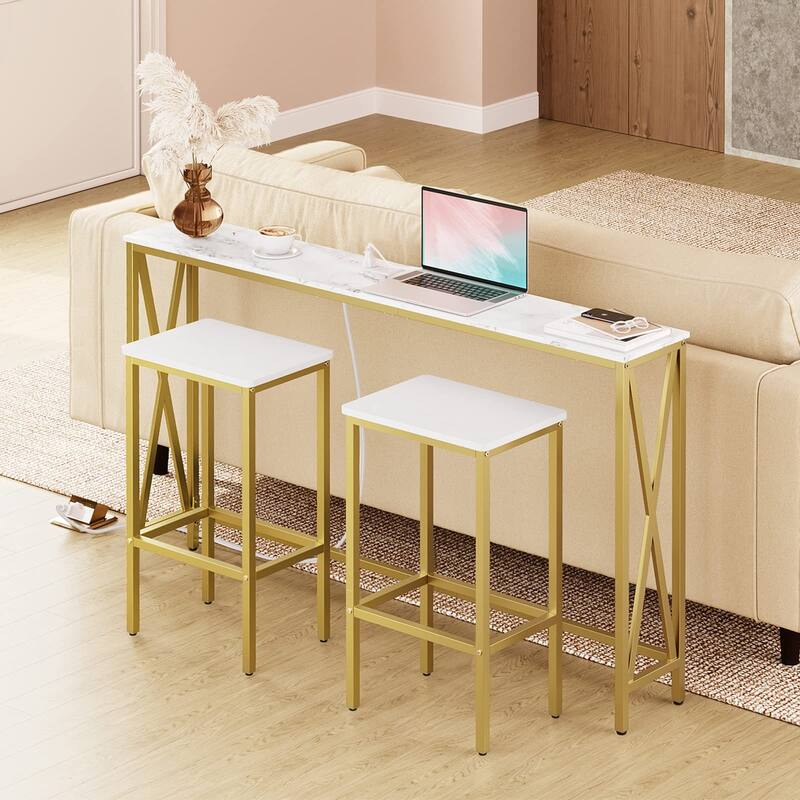 Bar Stools, Set of 2 Bar Chairs, Kitchen Breakfast Bar Stools with Footrest, 25.8-Inch Height, Rectangular Industrial Bar Stools