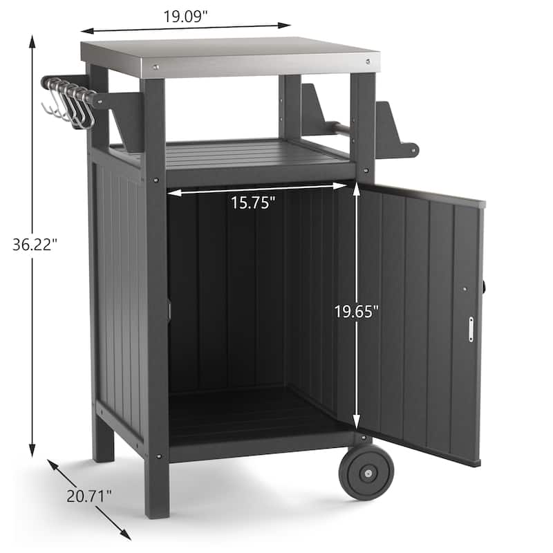 Barbecue/Grill Side Table Trolley, Outdoor Prep Dining Table Serving Cart with 304 Stainless Steel Top-HDPE