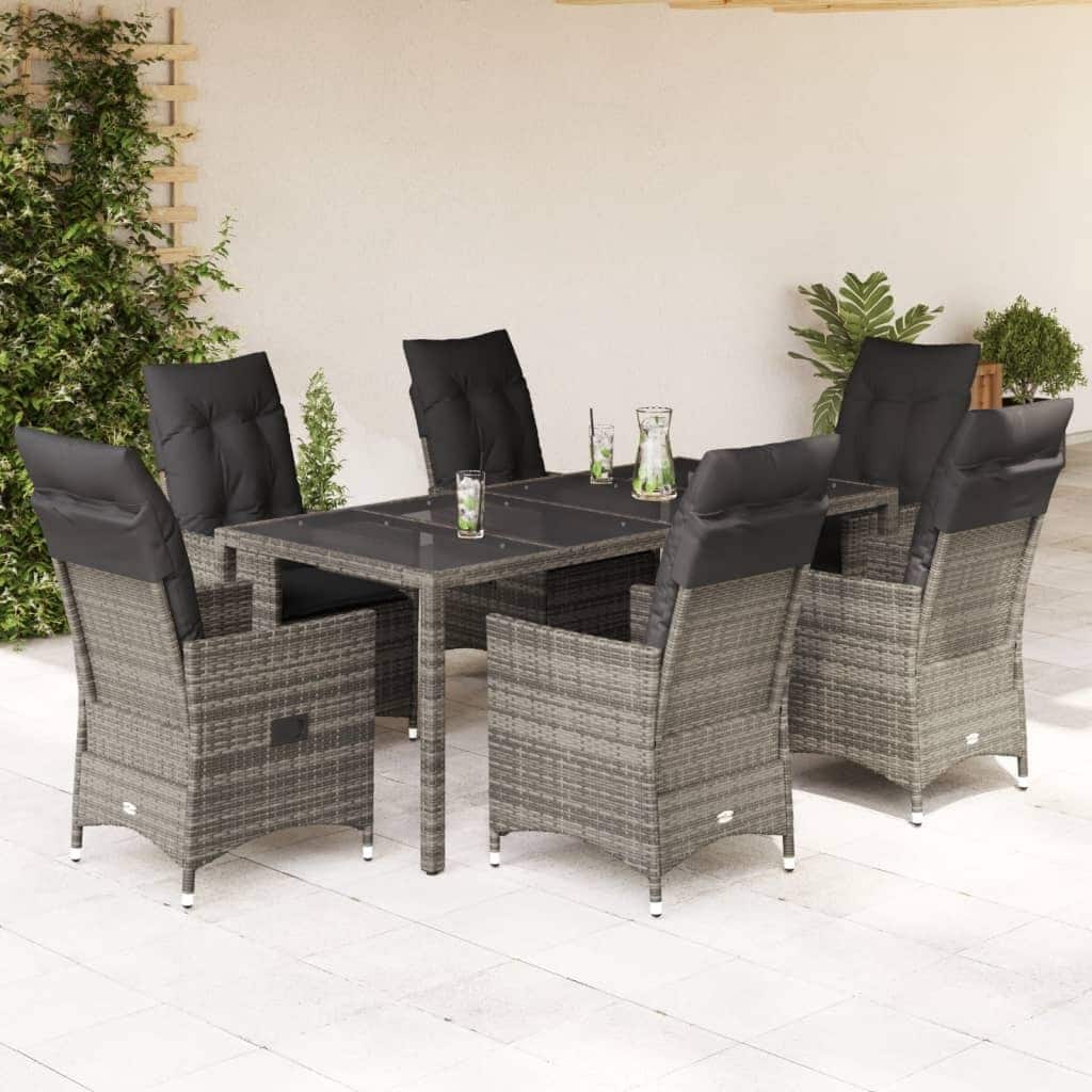 vidaXL Patio Dining Set with Cushions Bistro Table and Chairs Gray Poly Rattan - 23.2 x 22.0 x 36.2 in