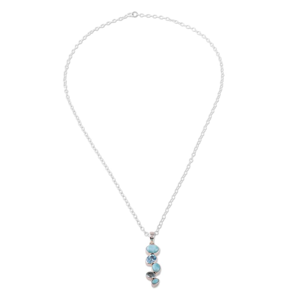 Novica Handmade Blue Pinnacle Larimar And Blue Topaz Pendant Necklace