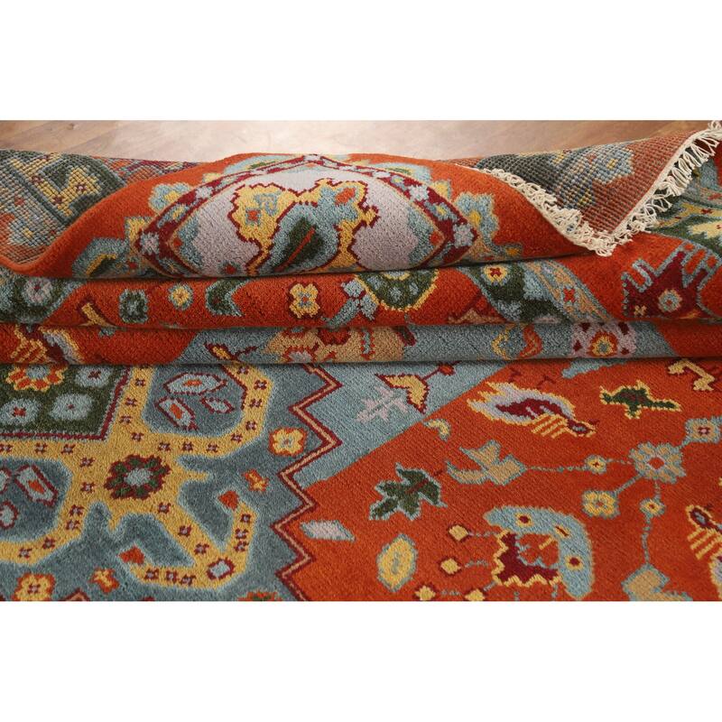 Hand Knotted Oriental 100% Wool Carpet Traditional Tribal Oranges & Rust Heriz (serapi) Area Rug - 11' 9'' X 8' 10''