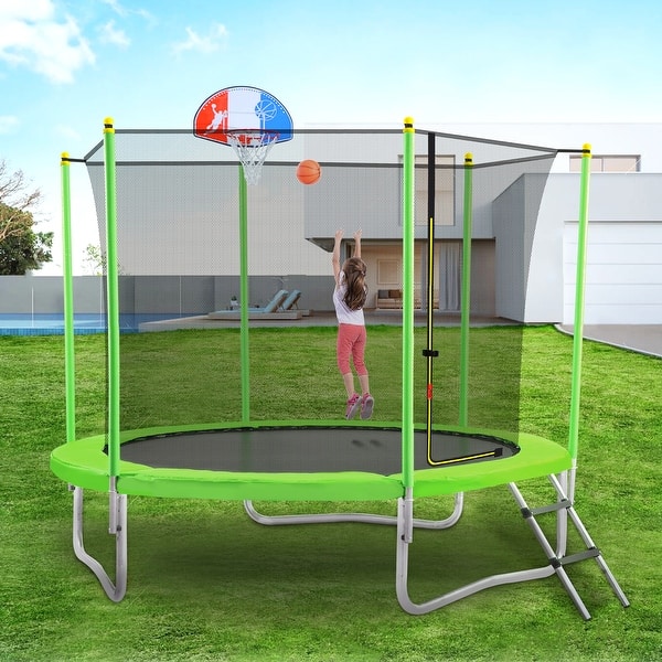 AOOLIVE 10FT Outdoor Trampoline with Basketball Hoop and Green - On Sale Overstock - 33751942
