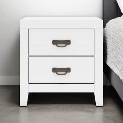 Feo Bedside Nightstand, 2 Drawers, White Okoume Finish, Solid Hardwood