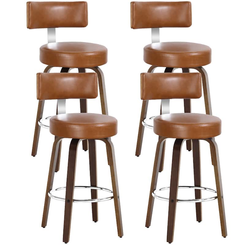 Faux Leather Upholstered Swivel Counter/ Bar Stools Set of 1/2/4 - Set of 4 - Brown - Bar Height