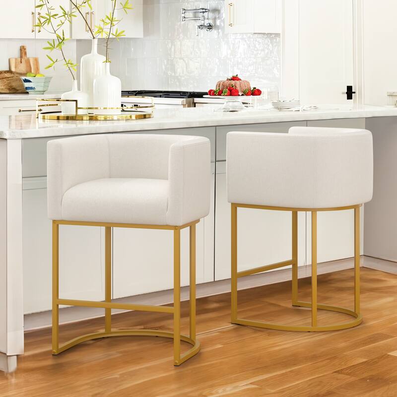 26 in. Counter Height Low Back Bar Stool with Metal Frame Modern Barrel Fabric Bar Stool for Kitchen Island