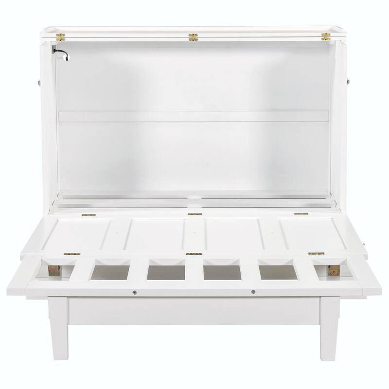 Solid Pine Murphy Bed Chest - Cube Cabinet Bed with Charging Station and Large Storage Drawer