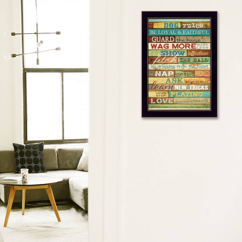 TrendyDecor4U Contemporary "Dog Rules" Framed Print Wall Art by Marla Rae - Multi-Color