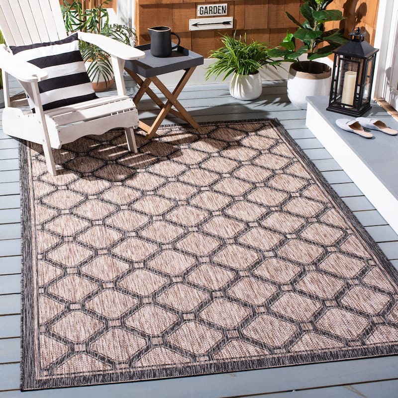 SAFAVIEH Courtyard Kremena Indoor/ Outdoor Waterproof Patio Backyard Rug - 8' x 11' - Natural/Black