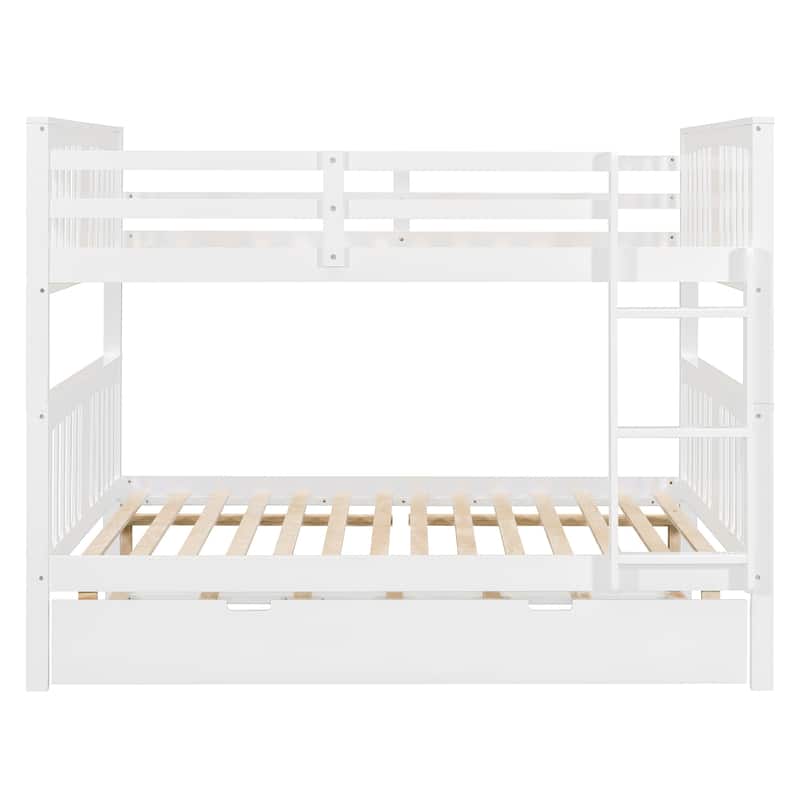 Solid Full Size Bunk Bed with Trundle, Ladder, and Safety Guardrails