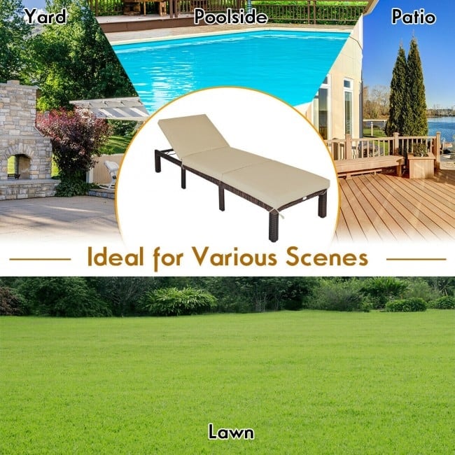 Outdoor Wicker Chaise Lounger with Adjustable Backrest for Relaxation - 77.5" x 26" x 14"-32" (L x W x H)