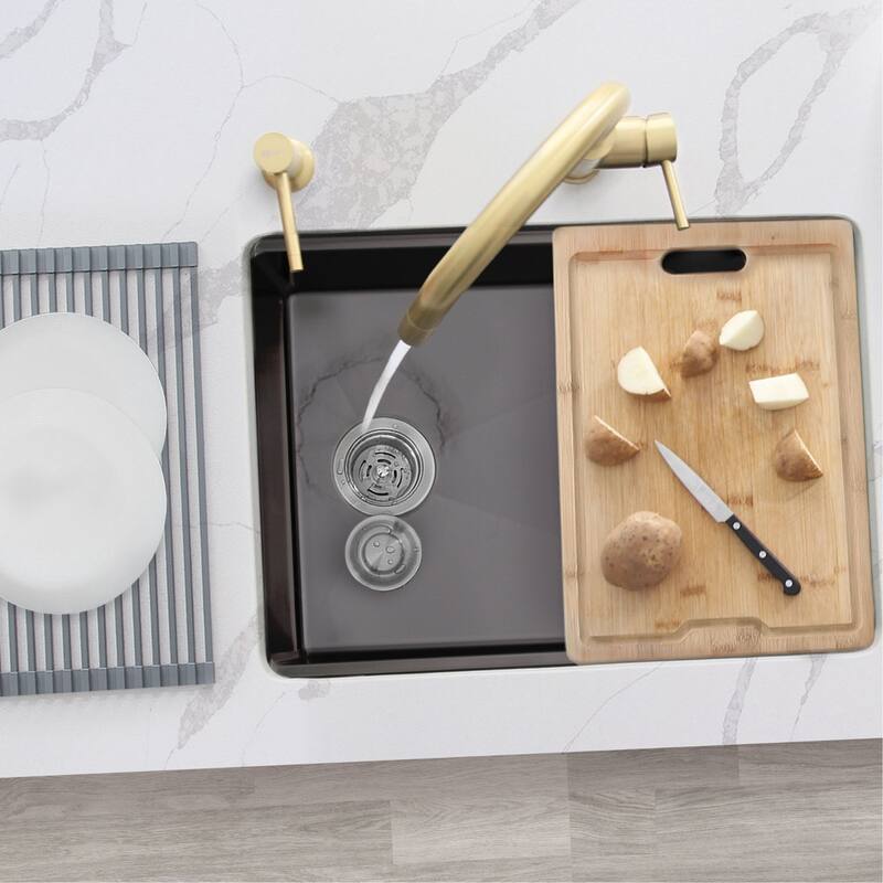 STYLISH 25 inches Workstation Single Bowl Undermount 16 Gauge Stainless Steel Kitchen Sink with Built in Accessories Handmade