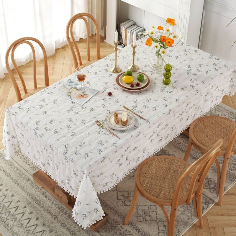 High Quality Washable Rectangle Cotton tablecloths, Wrinkle Resistant Washable Dining Room Table linen for Rectangle Tables