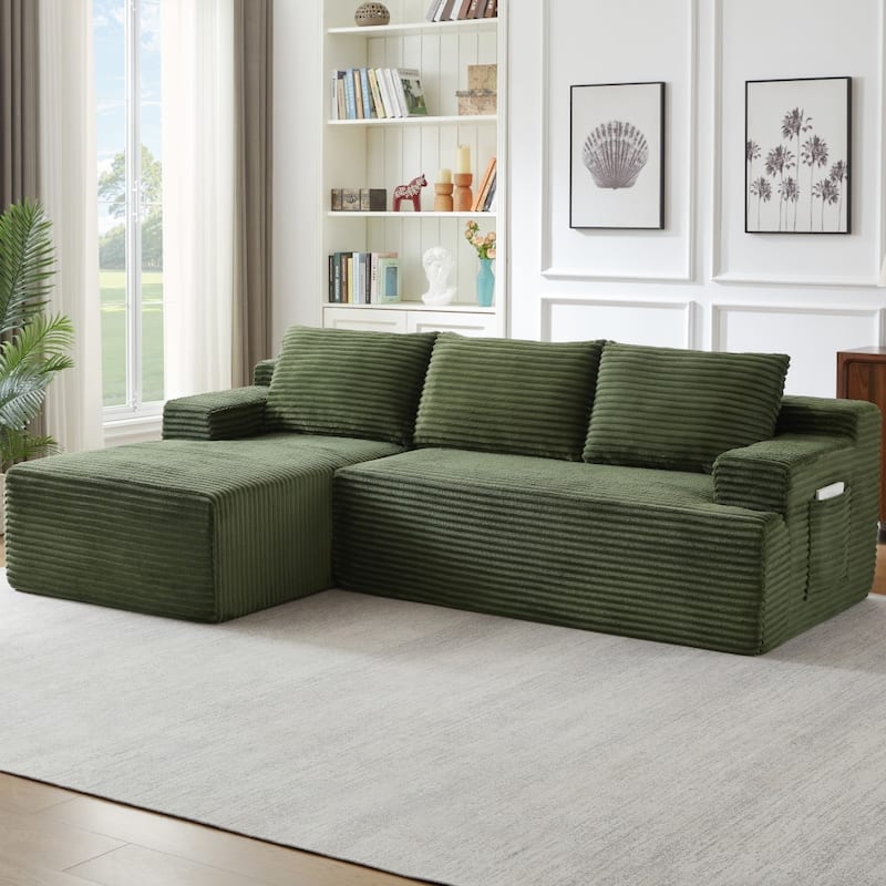 96.1" Modern L-Shaped Cloud Sectional Sofa, No Assembly Required - Green