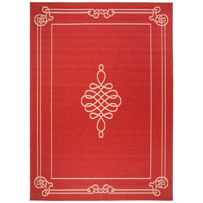 SAFAVIEH Courtyard Vasudha Indoor/ Outdoor Waterproof Patio Backyard Rug - 5'3" x 7'7" - Red/Creme