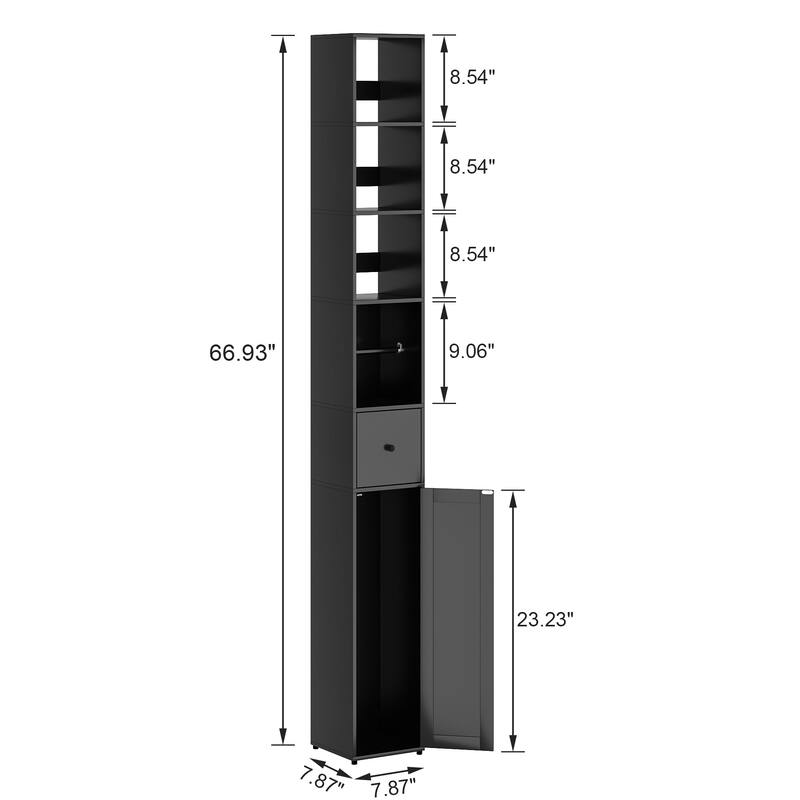 VECELO Tall Bathroom Storage Cabinet, Freestanding Linen Tower with 4-Tier Shelf, 1 Drawer and 1 Cupboards