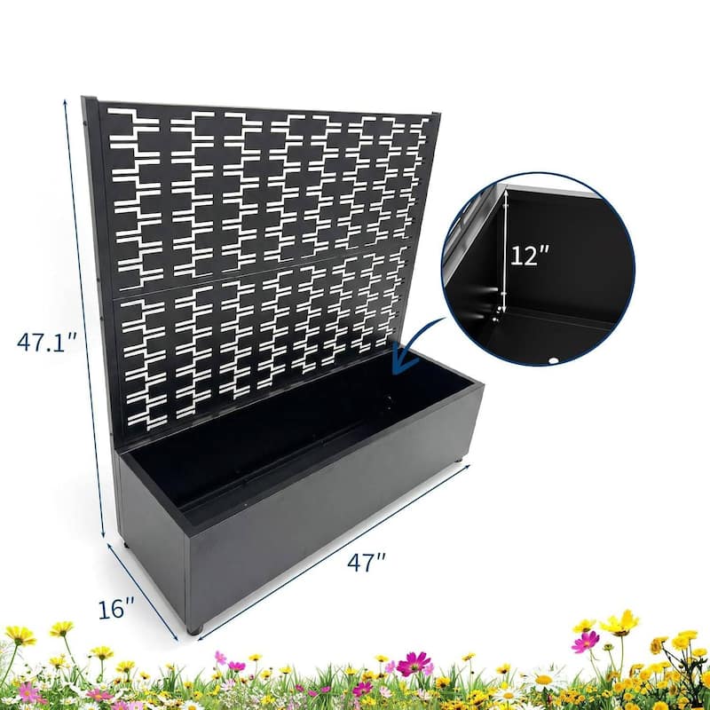 47"*47"*16" Galvanized Raised Garden Bed with Trellis, Planter Box with Privacy Screen, Wheels