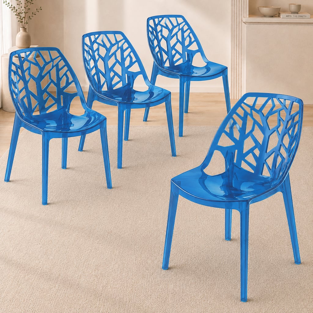 Cornelia (Set of 4) Modern Stackable Dining Chairs with Geometric Cut-Out Backrest - Durable Indoor/Outdoor Accent Side Chairs
