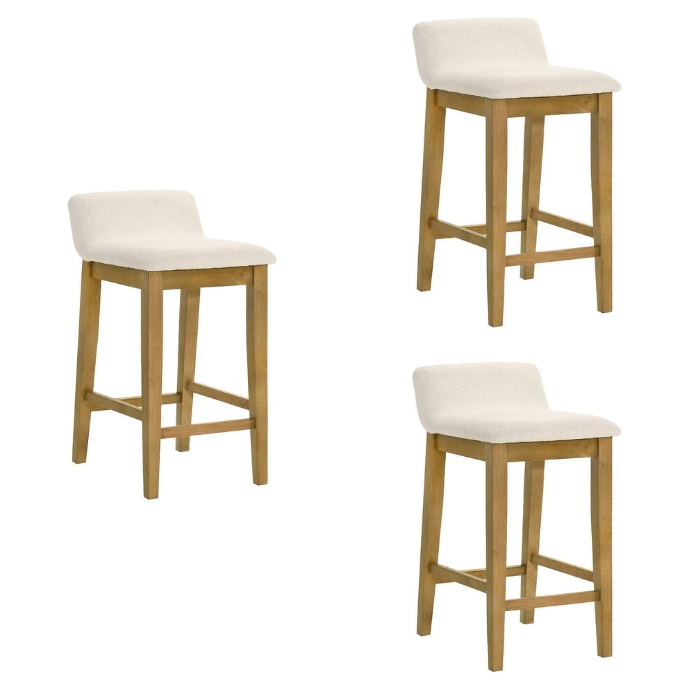 Annikah Low-Back Boucle Bar Stool, Counter Height Kitchen Barstool with Wood Legs