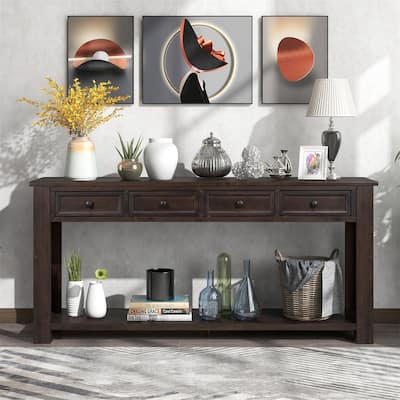 Merax Rustic Console Table with Storage Drawers and Bottom Shelf