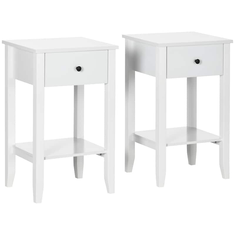 2-tier Modern Side Table with Drawer and Bottom Shelf