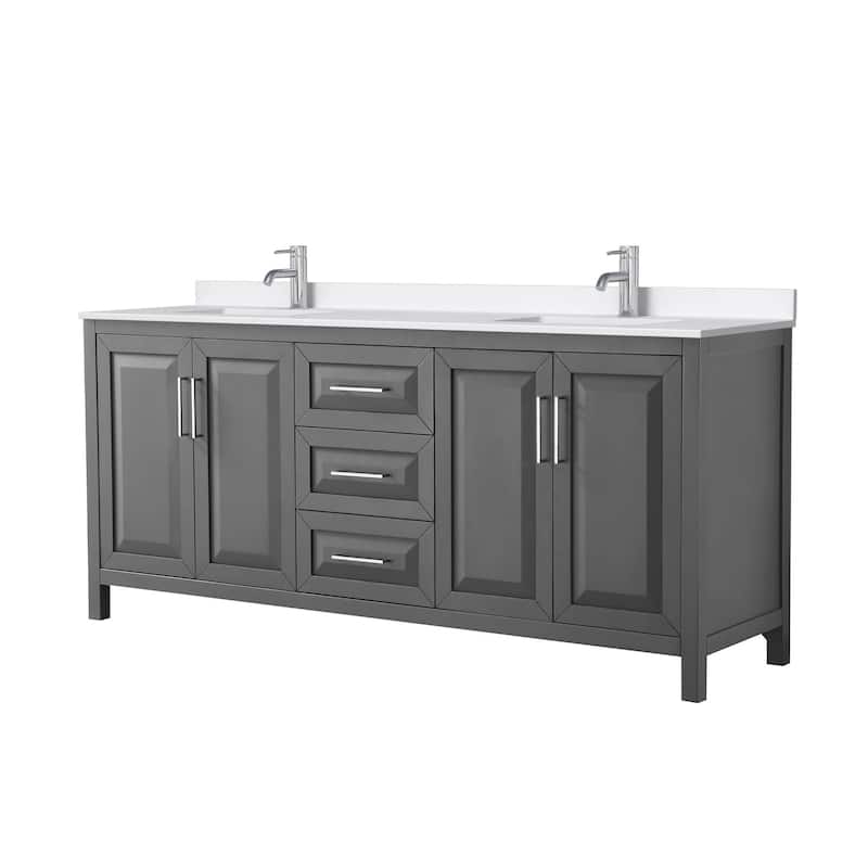 Daria 80-inch Double Vanity, Single Hole Quartz Top - Dark Gray, Chrome Trim, White Quartz Top