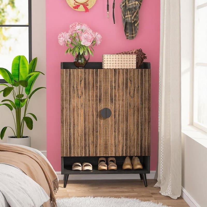 7 Tier Shoe Cabinet with Adjustable Shelves for Entryway Storage 29.5 Inch Height Durable Wooden Organizer for Home and Hallway