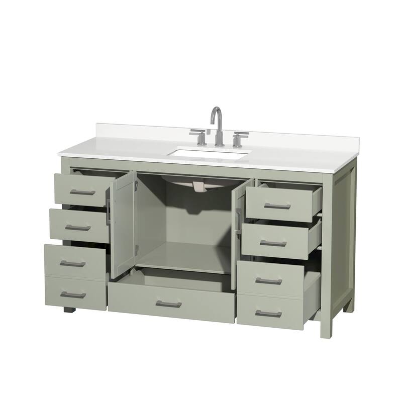 Sheffield 60-inch Single Vanity, 3 Hole Quartz Top