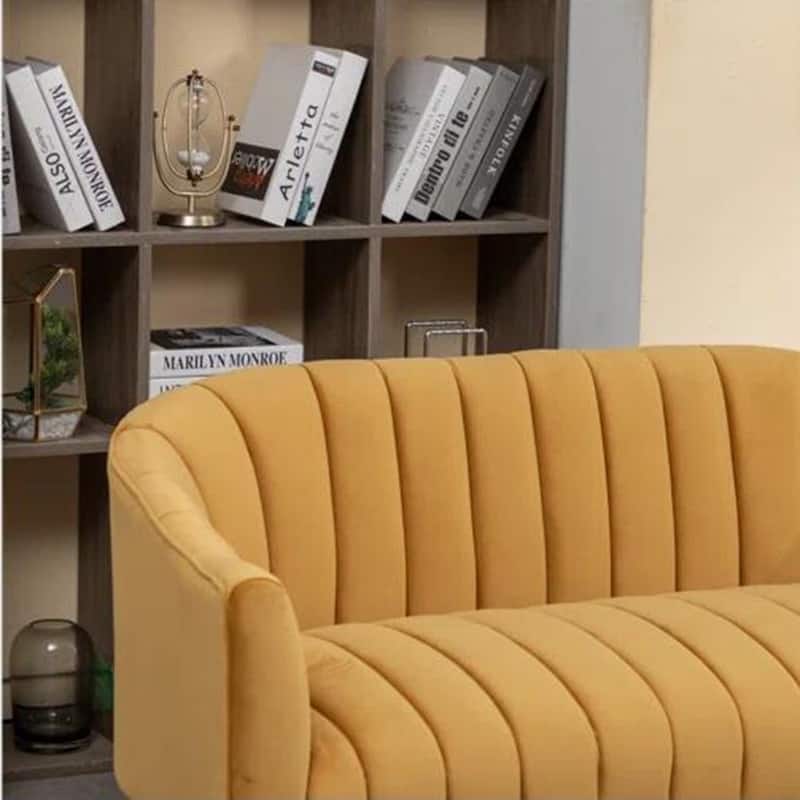 SEYNAR Modern Glam Comfy 50" Metal Legs Curved Sofa 2 Seaters Loveseat with Tufted Back