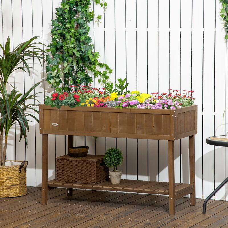 43x18x30in Raised Garden Bed with 8 Pockets and Shelf, Wooden Elevated Box with Legs to Grow Herbs, Vegetables, and Flowers