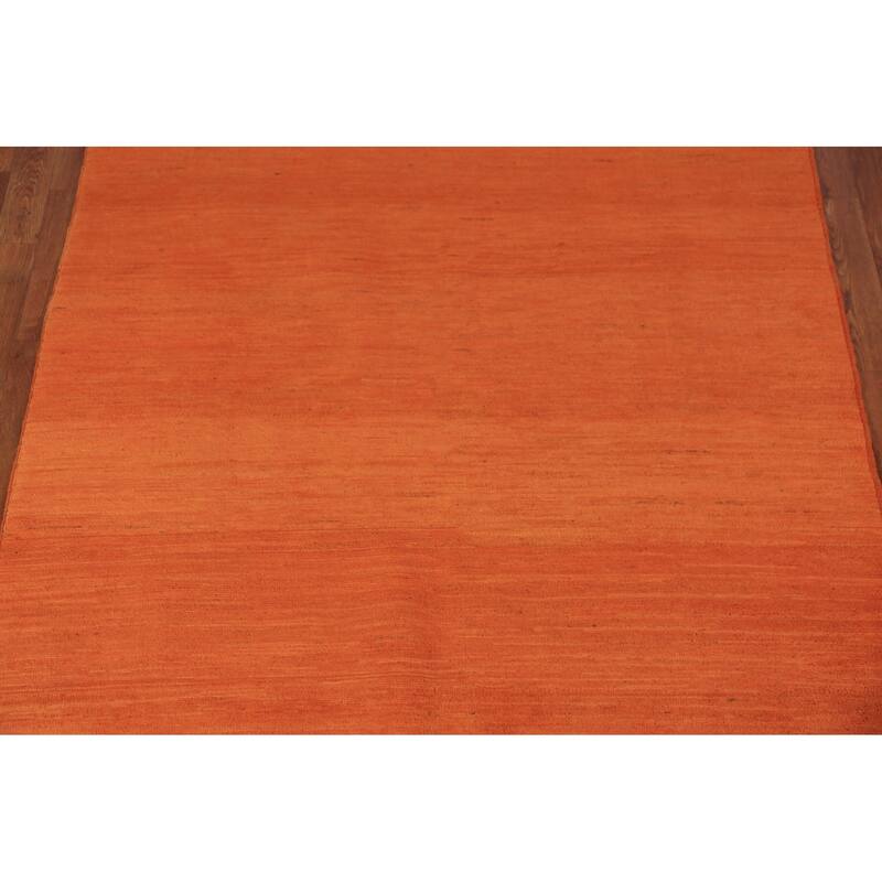 Orange Gabbeh Modern Area Rug Hand-Knotted Stripe Wool Carpet - 4'11" x 6'8"