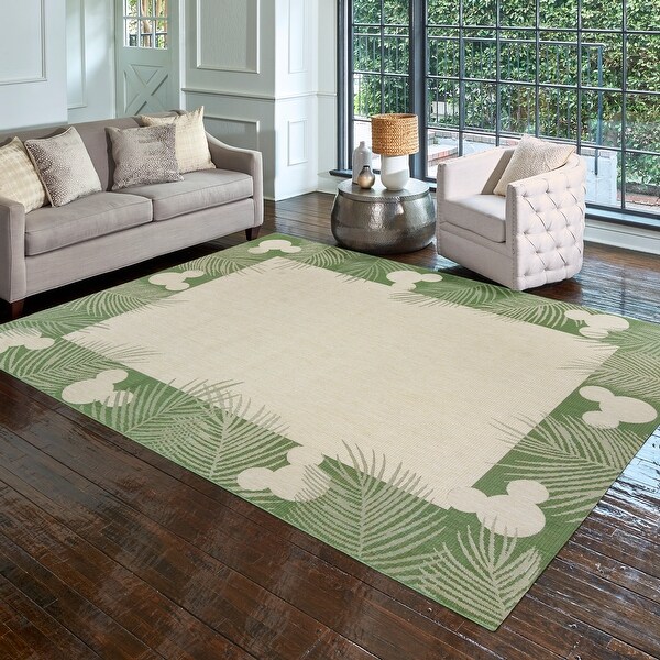 Licensed Disney Mickey Mouse Tropical Palm Border Green/ Beige
