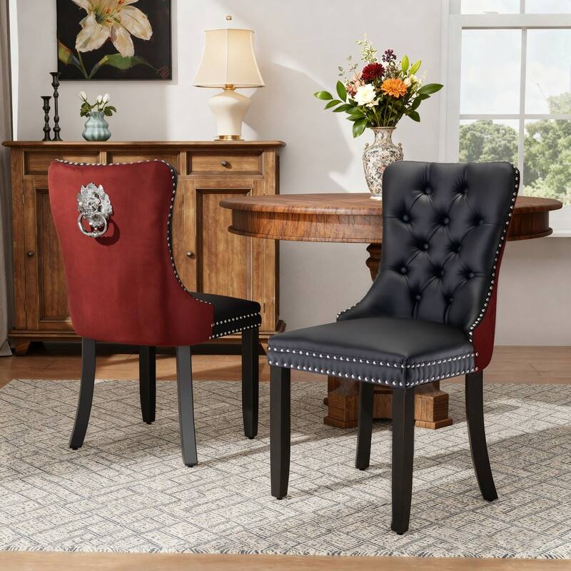 High-end Tufted Velvet Upholstered Nailhead Dining Chair Set of 6 - Set of 2 - Black Red