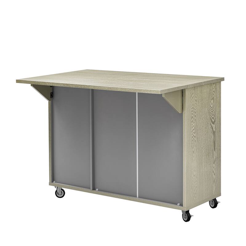 Kitchen Island with Drop Leaf, Coastal Kitchen Island on Wheels with Internal Storage Rack, Rolling Kitchen Cart
