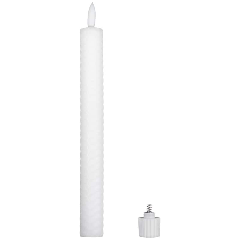 LED Flickering Flameless Taper Honeycomb Christmas Candles - 9.5" - White - Set of 2