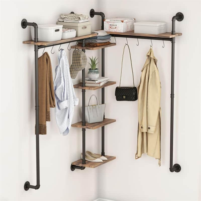 Wall Mounted Pipes Clothes Racks - 7.9"D x 78.7"W x 58.7"H