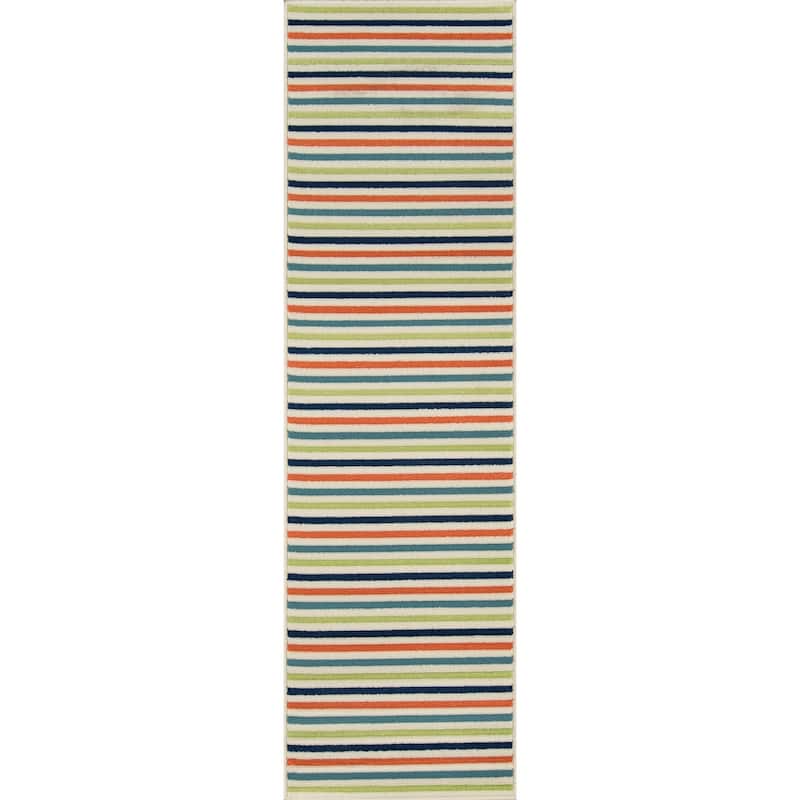 Momeni Baja Stripe Indoor Outdoor Rug - 2'3" x 7'6" Runner - Multi