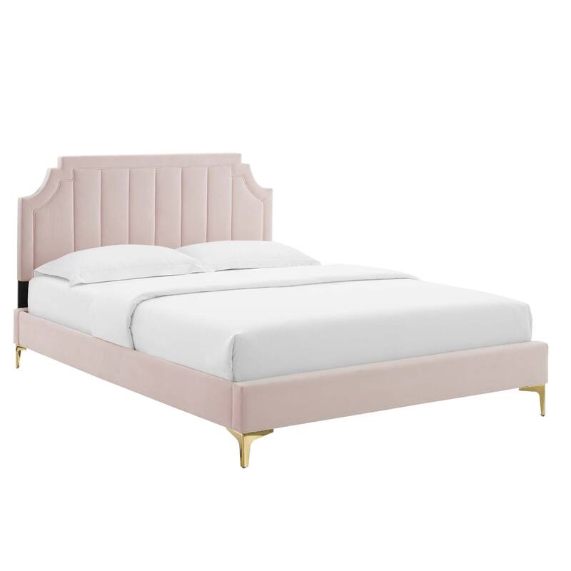 Sienna Performance Velvet Queen Platform Bed - Pink