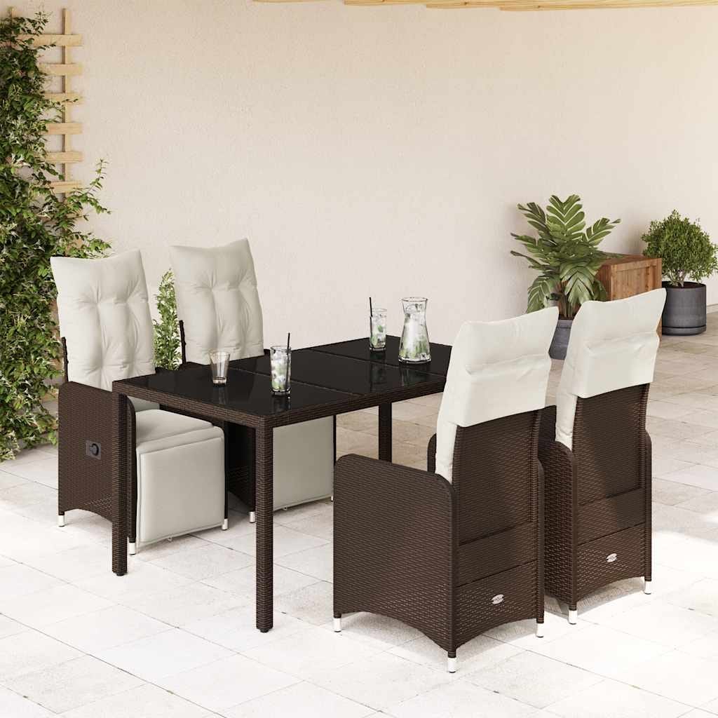 vidaXL Patio Bistro Set with Cushions Outdoor Table and Chairs Brown Poly Rattan - 59.1" x 35.4" x 29.5"