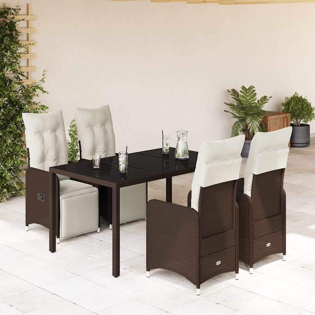 vidaXL Patio Bistro Set with Cushions Outdoor Table and Chairs Brown Poly Rattan - 59.1" x 35.4" x 29.5"